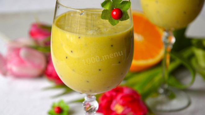 Рецепт Апельсинового коктейля с киви и сливками