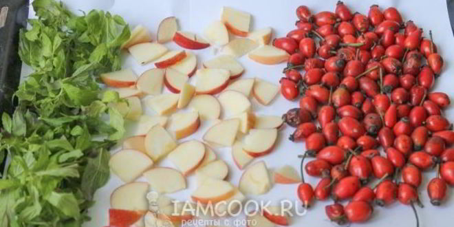 Рецепт сушеного чая с мятой, яблоком и шиповником