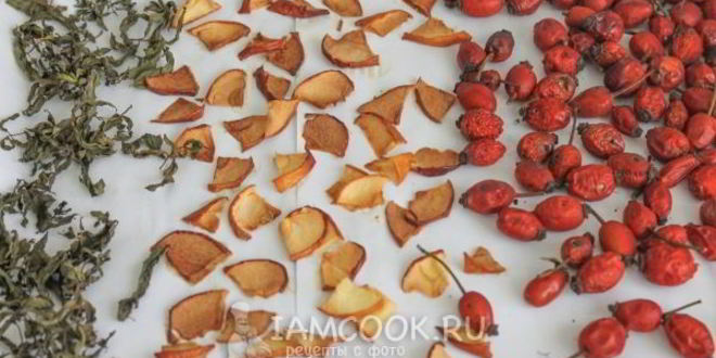 Рецепт сушеного чая с мятой, яблоком и шиповником