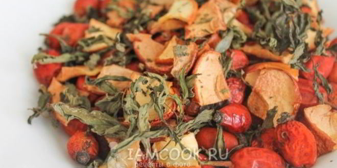 Рецепт сушеного чая с мятой, яблоком и шиповником