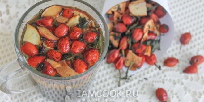 Рецепт сушеного чая с мятой, яблоком и шиповником