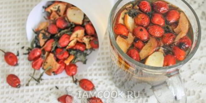 Рецепт сушеного чая с мятой, яблоком и шиповником