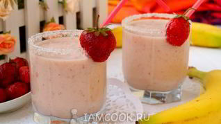 Рецепт Клубнично-бананового молочный коктейль