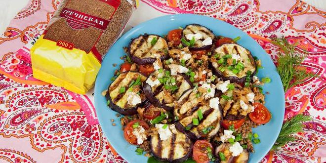 Рецепт салата из гречки с баклажаном