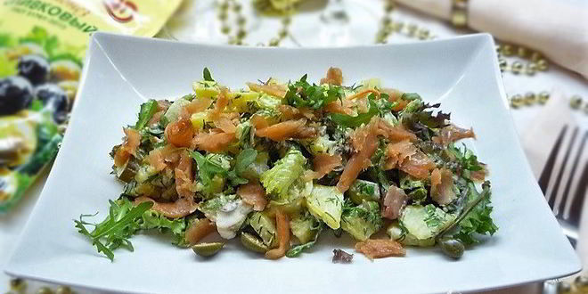 Рецепт картофельного салата с красной рыбой