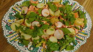 Рецепт Салата с молодым картофелем, редисом и кижучем