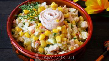 Рецепт Оливье с курицей и кукурузой