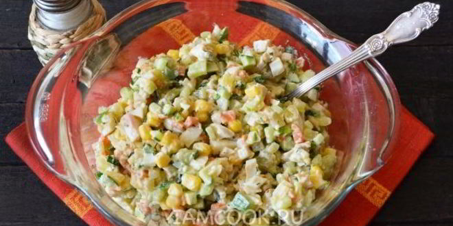 Рецепт оливье с курицей и кукурузой