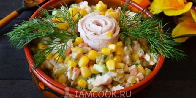 Рецепт оливье с курицей и кукурузой