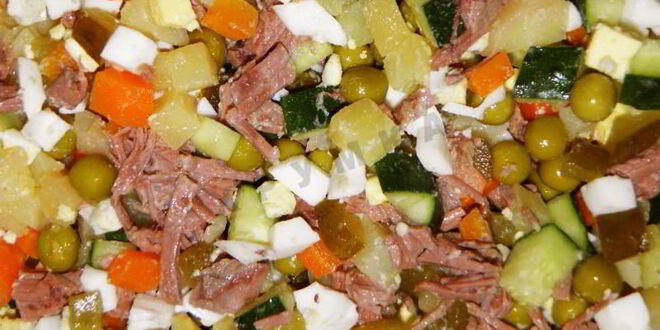 Рецепт оливье с мясом