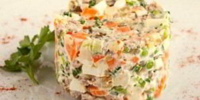 Рецепт салата оливье с семгой