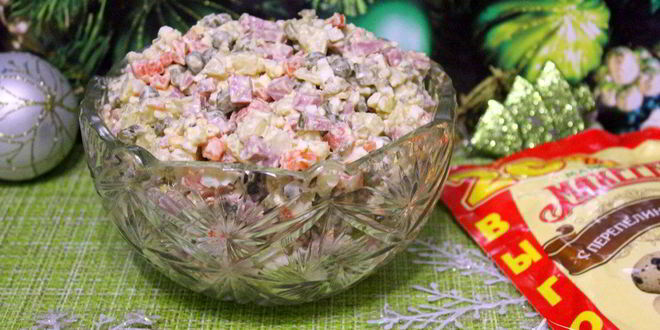 Рецепт салата оливье с ветчиной