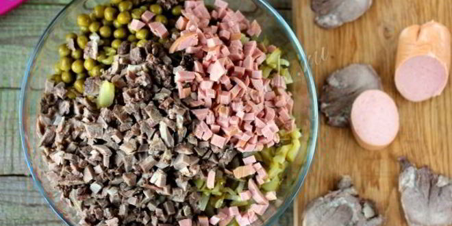 Рецепт салата оливье со свиным языком