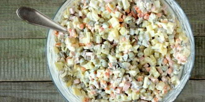 Рецепт салата оливье со свиным языком