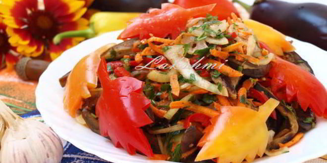 Рецепт овощного салата с баклажанами по-корейски