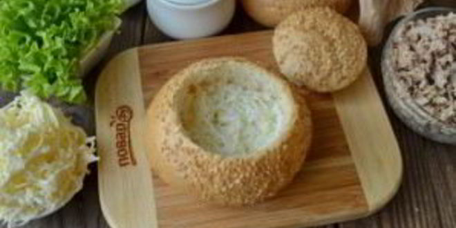 Рецепт булочек, фаршированных салатом мимоза