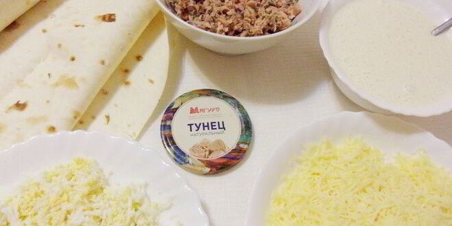 Рецепт мимозы в лаваше