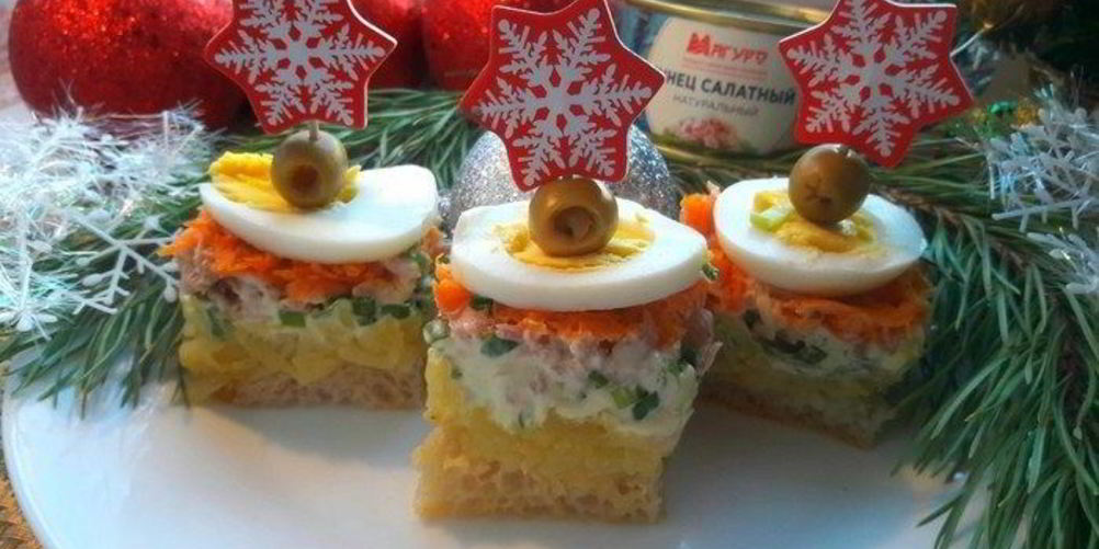 Как приготовить салат-канапе мимоза с тунцом