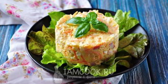 Рецепт салата с корейской морковью и ветчиной