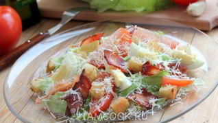 Рецепт Салата Цезарь с беконом