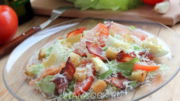 Рецепт Салата Цезарь с беконом