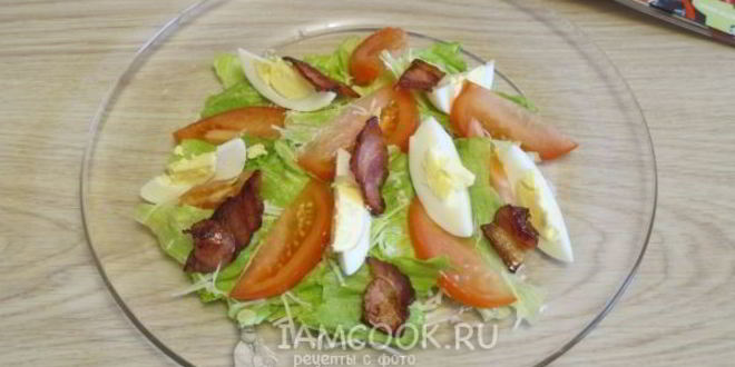 Рецепт салата цезарь с беконом
