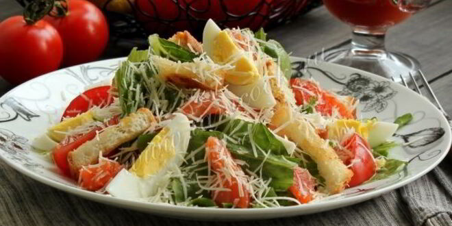 Рецепт салата цезарь с семгой