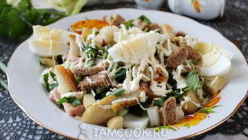 Рецепт Цезаря с копченой курицей и маринованными грибами