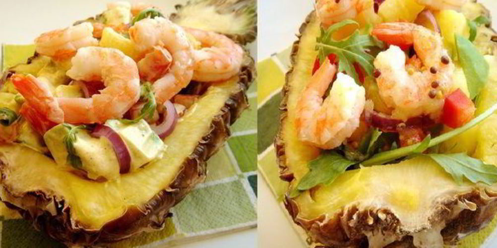 Как приготовить тропический салат с креветками в ананасе