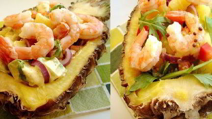 Рецепт Тропического салата с креветками в ананасе