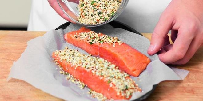 Рецепт лосося с грибным винегретом