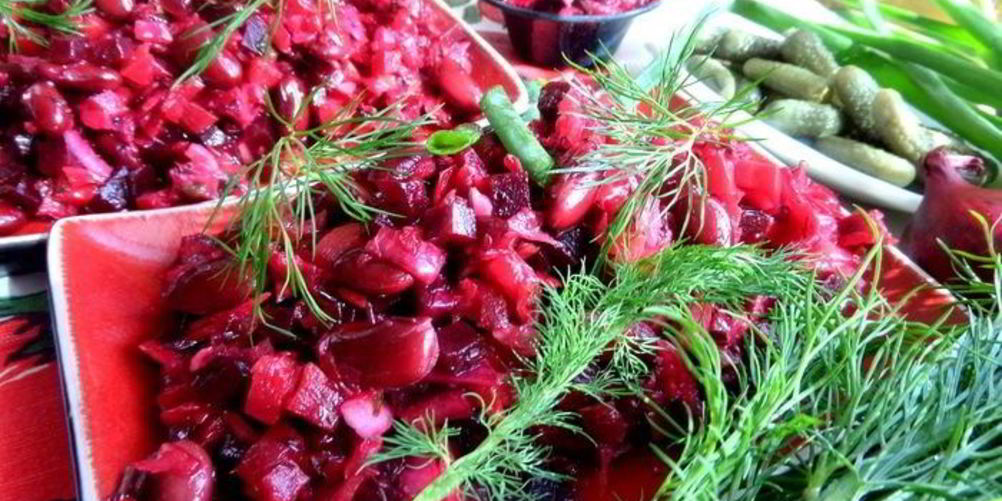 Как приготовить винегрет с фасолью и жареным луком