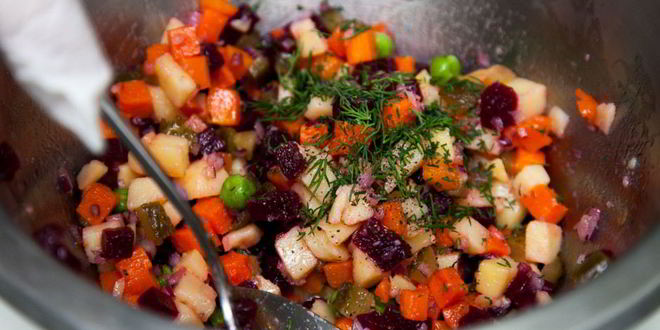 Рецепт винегрета с тыквой и килькой