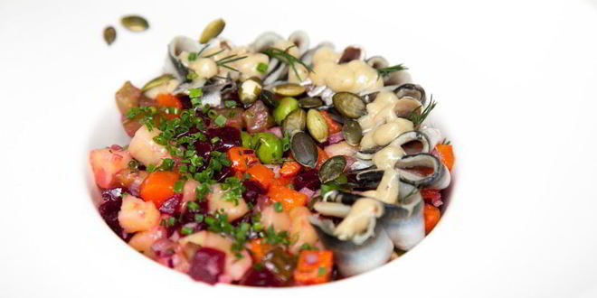 Рецепт винегрета с тыквой и килькой