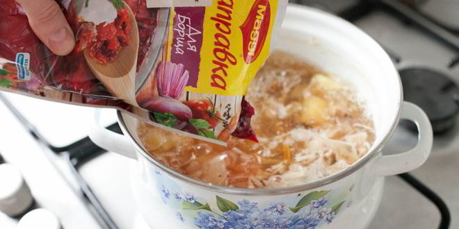 Рецепт борща с белыми грибами