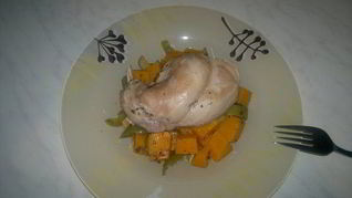 Рецепт Кролика в Прованском бульоне с тушеной тыквой и перцем