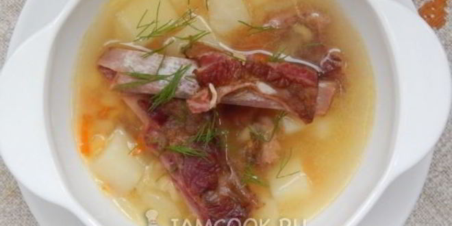 Рецепт горохового супа с копчеными свиными ребрами
