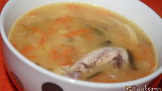 Рецепт Горохового супа с курицей и луком пореем