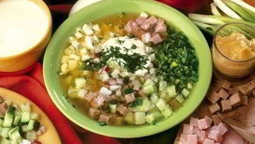 Рецепт Мясной окрошки со свежим огурцом