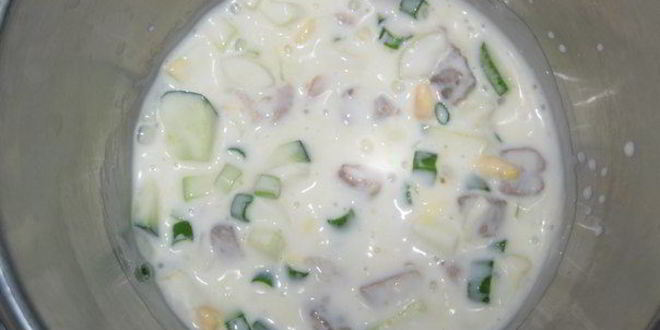 Рецепт окрошки на кефире с овощами, перепелиными яйцами и мясом