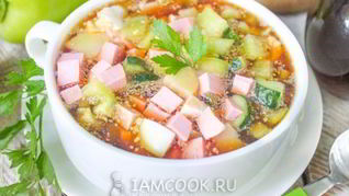 Рецепт Окрошки на квасе с колбасой и болгарским перцем