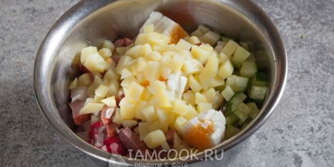 Рецепт окрошки на квасе с полукопченой колбасой