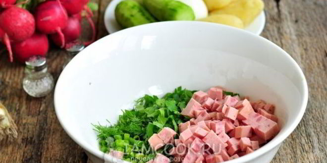 Рецепт окрошки на минералке с майонезом