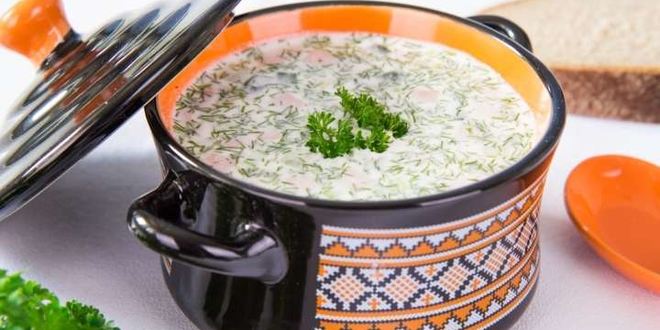 Рецепт окрошки на сыворотке с колбасой