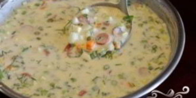 Рецепт окрошки с сосисками