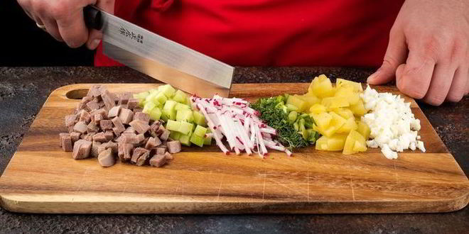 Рецепт окрошки с языком