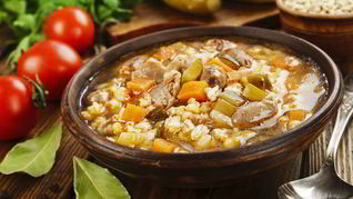 Рецепт Рассольника по-деревенски с куриными сердечками