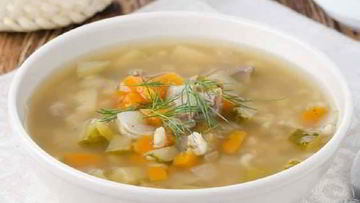 Рецепт Рассольника постного с луком-пореем