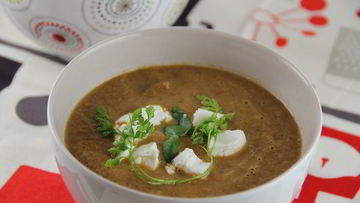 Рецепт Супа-пюре с запеченными баклажанами, помидорами и грибами