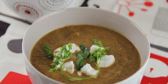 Рецепт супа-пюре с запеченными баклажанами, помидорами и грибами